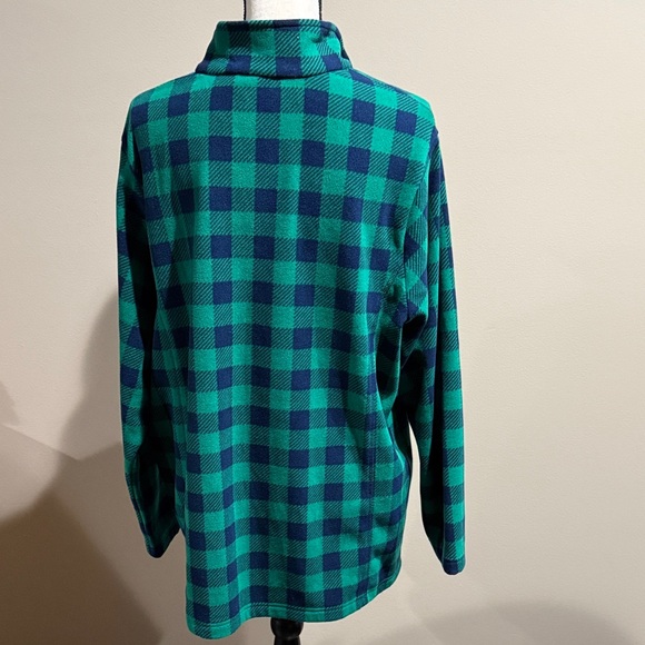 Lands' End Women's Quarter Zip Fleece Pullover in Green & Navy Buffalo Check 1x - Picture 4 of 6